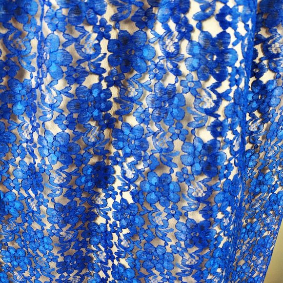 Vintage 1960s Sapphire Lace Cocktail Dress MOD MCM Hostess Dress Jewel Blue Maxi - Picture 10 of 11